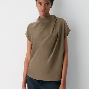ARITZIA Babaton SATIN KHAKI BLOUSE